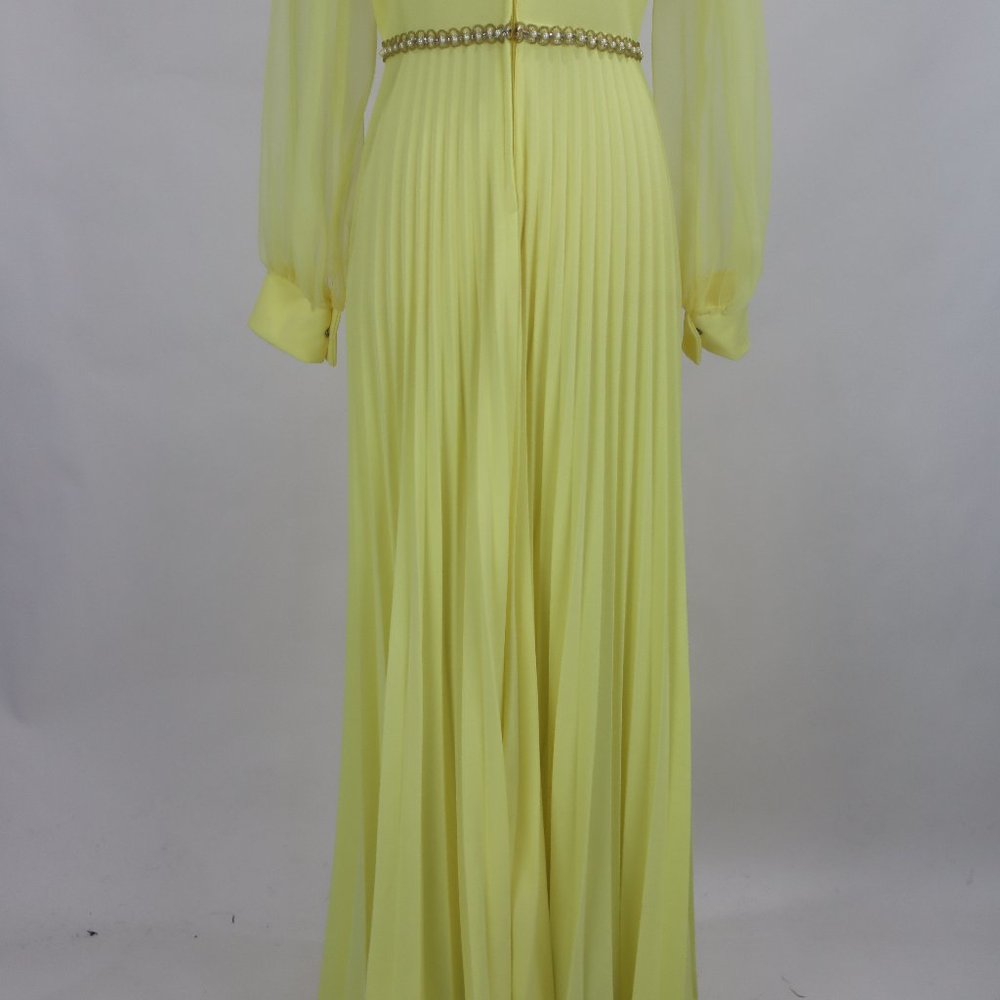 Vtg 1970's Yellow Formal Long Party Dress Gown Cocktail Hippie Prairie Boho S - Picture 12 of 12